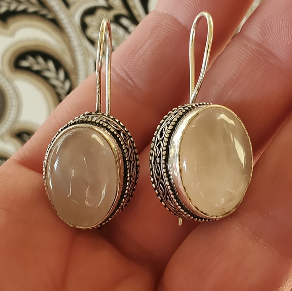New Rose Quartz 925 Silver Earrings. - Picture 10 of 16